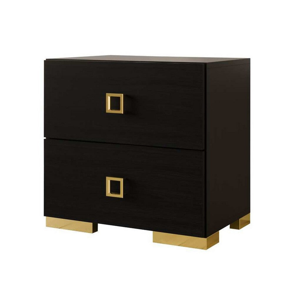 Lati Nightstand | 2 Drawers | Modern Black Wood & Gold Metal | 24’’ BM340882