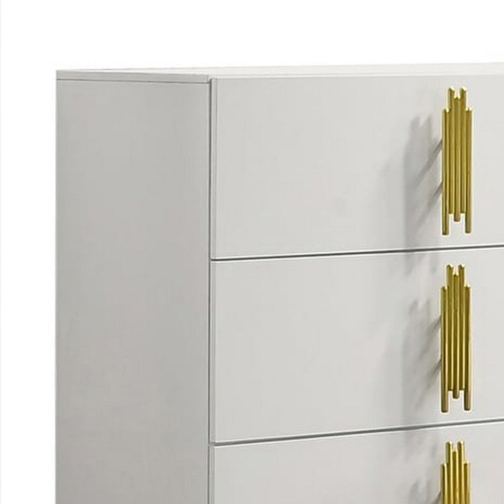 Dyl Wide Dresser | 6 Drawers | Modern White Wood with Gold Accents BM340883