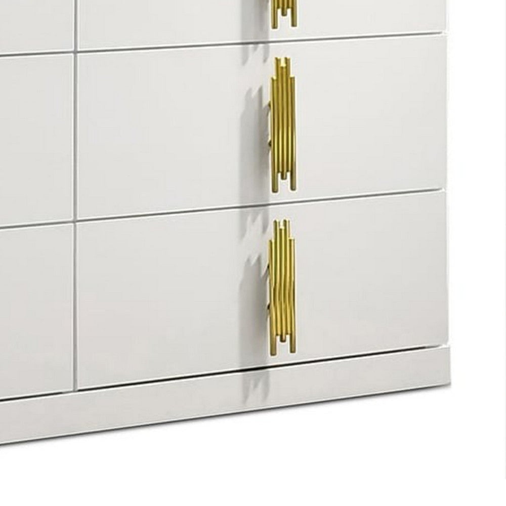 Dyl Wide Dresser | 6 Drawers | Modern White Wood with Gold Accents BM340883