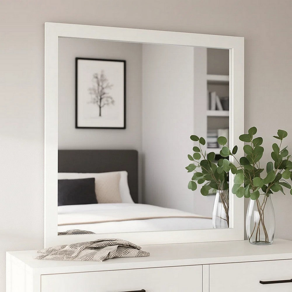 Dyl Dresser Mirror | Bevel Glass | White Wood Frame | 40’’ Square BM340884