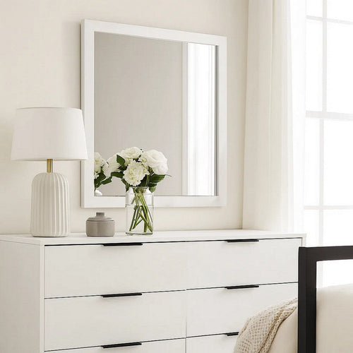 Dyl Dresser Mirror | Bevel Glass | White Wood Frame | 40’’ Square BM340884