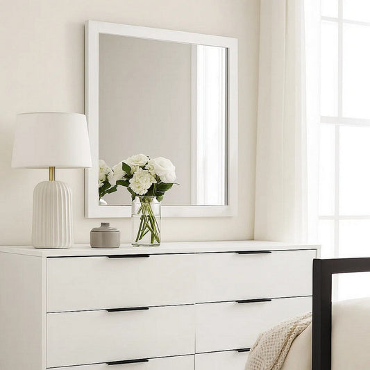 Dyl Dresser Mirror | Bevel Glass | White Wood Frame | 40’’ Square BM340884