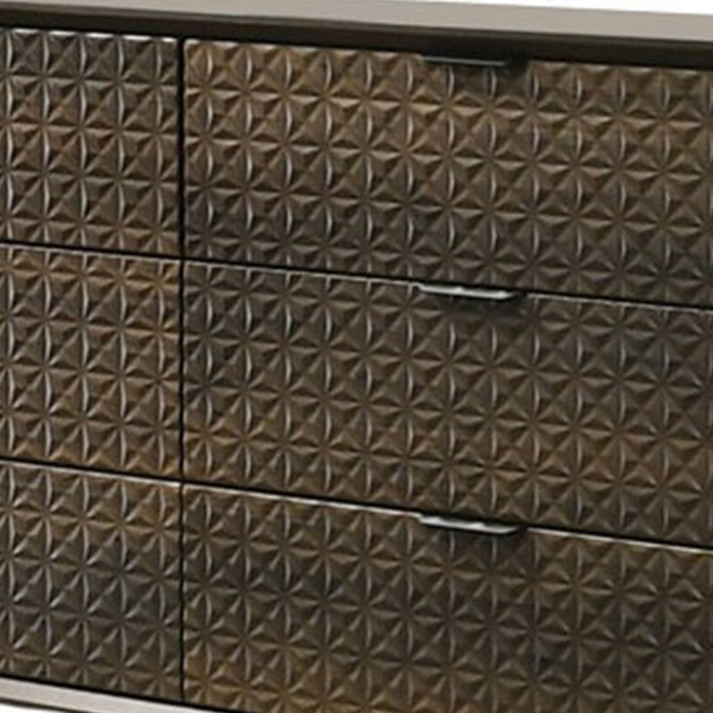 Fel Wide Dresser | 6 Drawers | Rustic Dark Brown Wood | Black BM340885