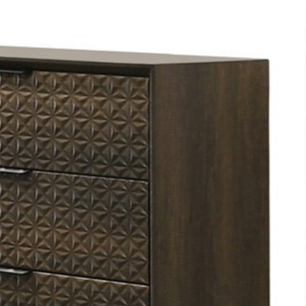 Fel Wide Dresser | 6 Drawers | Rustic Dark Brown Wood | Black BM340885