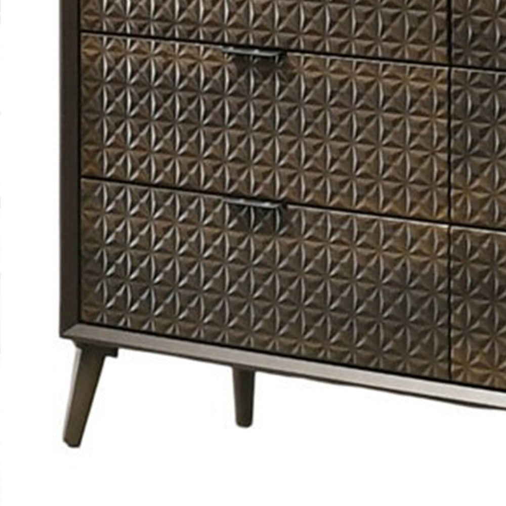 Fel Wide Dresser | 6 Drawers | Rustic Dark Brown Wood | Black BM340885