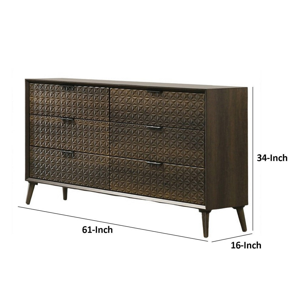 Fel Wide Dresser | 6 Drawers | Rustic Dark Brown Wood | Black BM340885