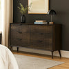 Fel Wide Dresser | 6 Drawers | Rustic Dark Brown Wood | Black BM340885