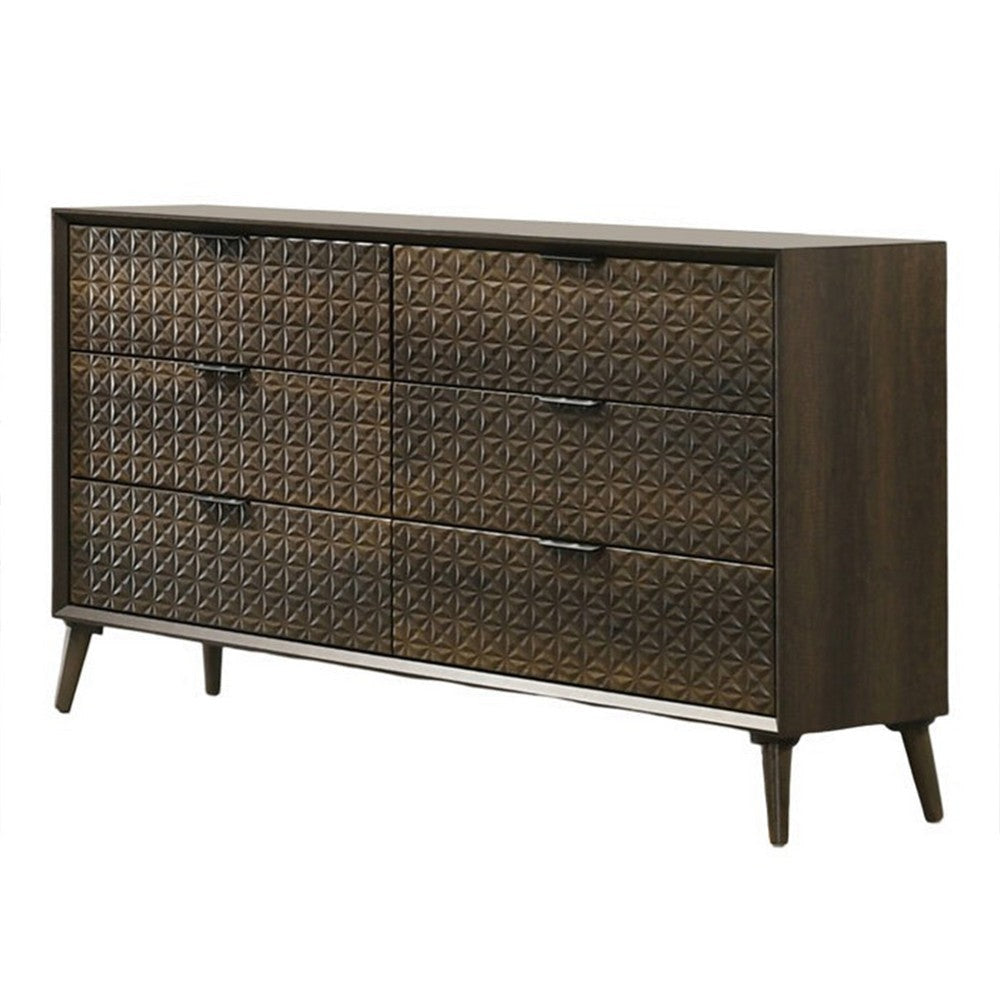 Fel Wide Dresser | 6 Drawers | Rustic Dark Brown Wood | Black BM340885