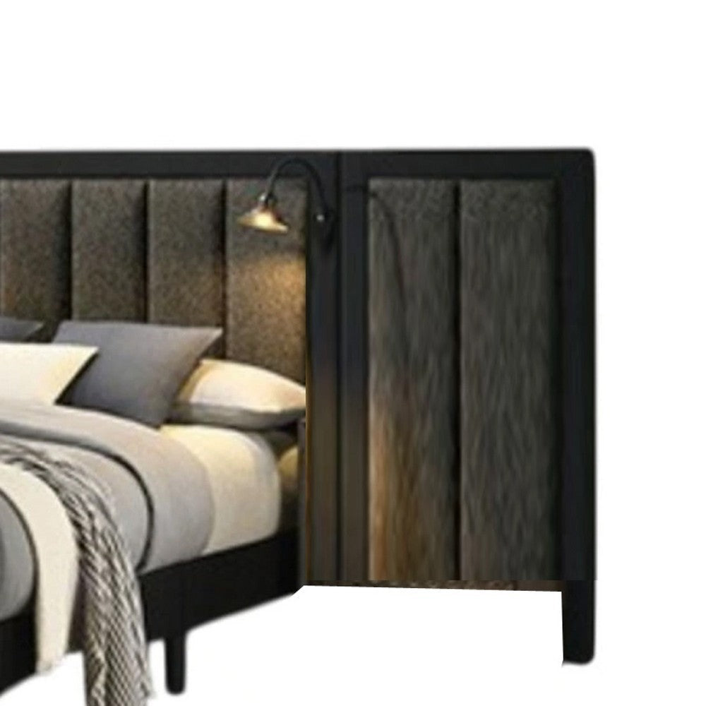 Fel King Size Bed | Rustic Dark Brown Wood | Upholstered Headboard BM340886