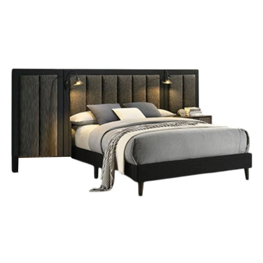 Fel King Size Bed | Rustic Dark Brown Wood | Upholstered Headboard
