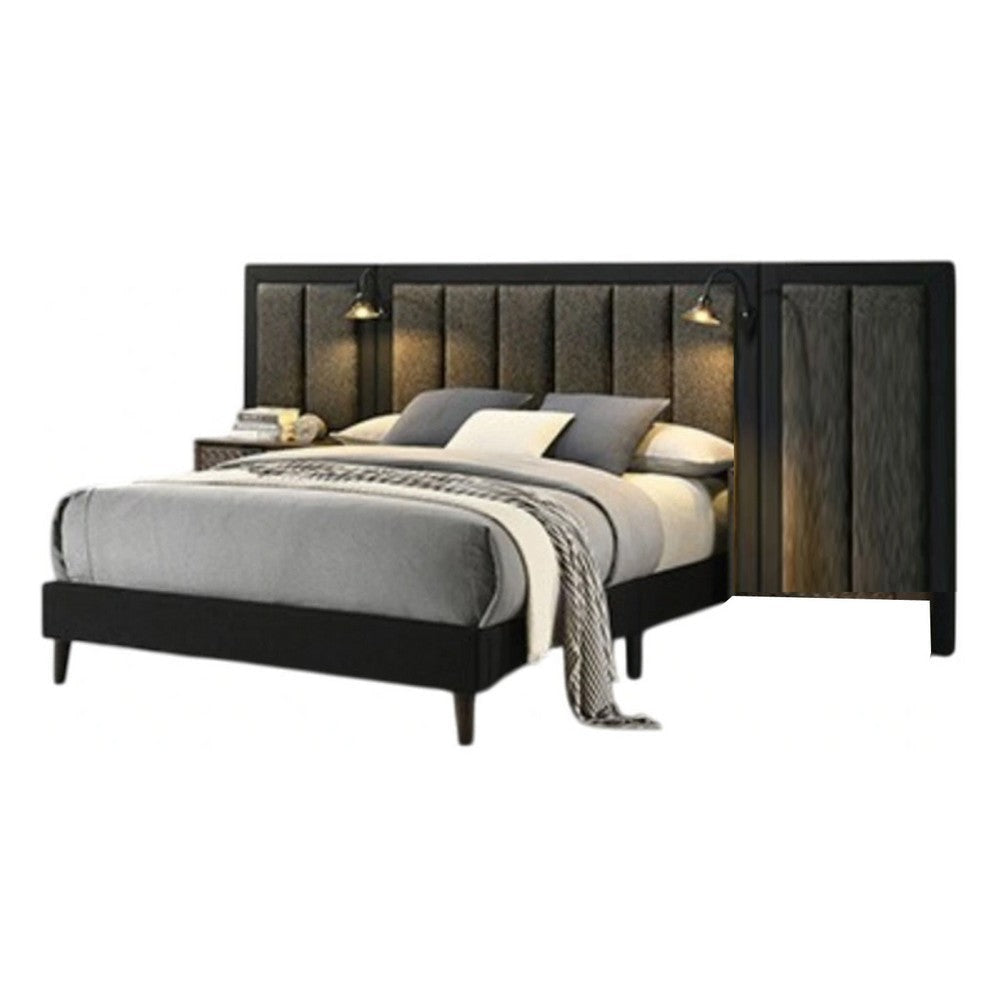 Fel Queen Size Bed | Rustic Dark Brown Wood Frame | Upholstered Headboard BM340887