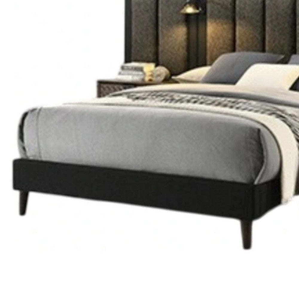 Fel Queen Size Bed | Rustic Dark Brown Wood Frame | Upholstered Headboard BM340887