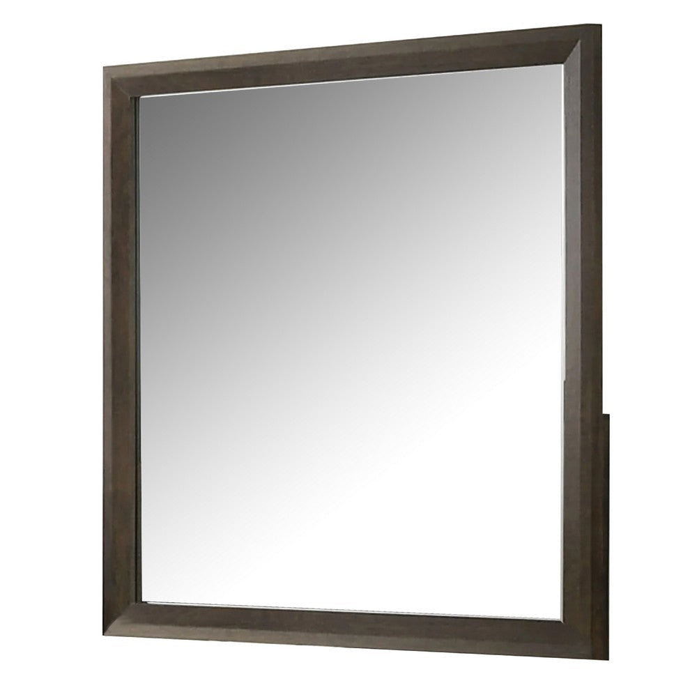 Fel Dresser Mirror | Beveled Glass | Rustic Dark Brown Wood Frame | 44x45 BM340888
