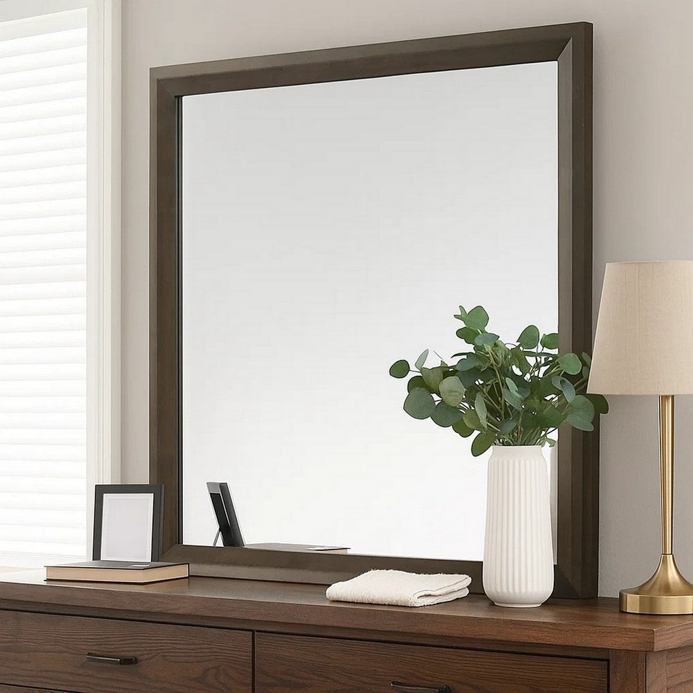 Fel Dresser Mirror | Beveled Glass | Rustic Dark Brown Wood Frame | 44x45 BM340888