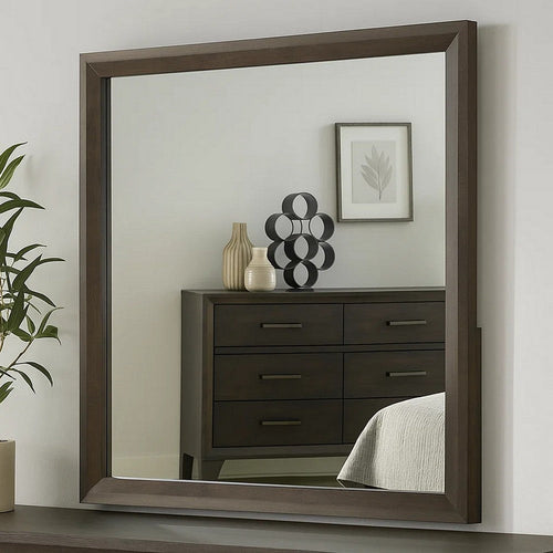 Fel Dresser Mirror | Beveled Glass | Rustic Dark Brown Wood Frame | 44x45 BM340888