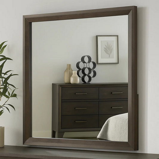 Fel Dresser Mirror | Beveled Glass | Rustic Dark Brown Wood Frame | 44x45 BM340888