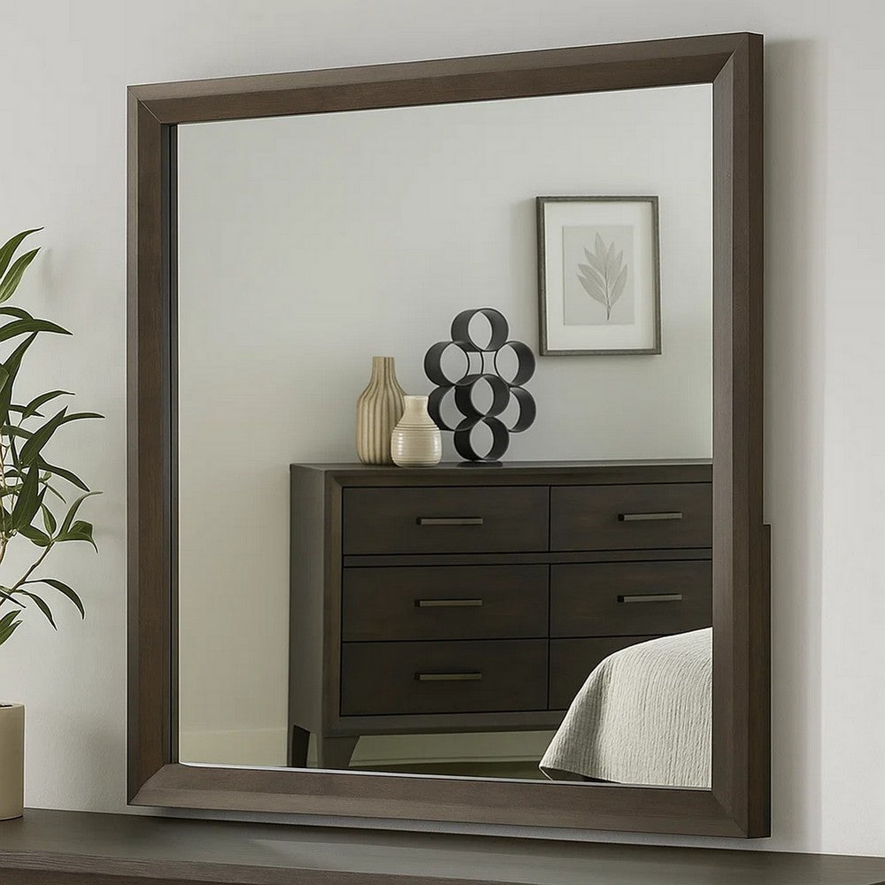 Fel Dresser Mirror | Beveled Glass | Rustic Dark Brown Wood Frame | 44x45