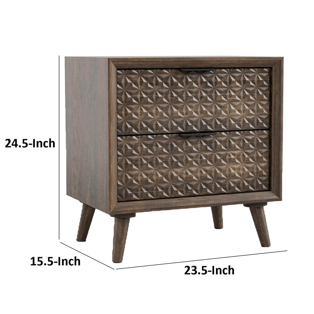 Fel Nightstand | 2 Drawers | Rustic Dark Brown Wood | 25’’ BM340889