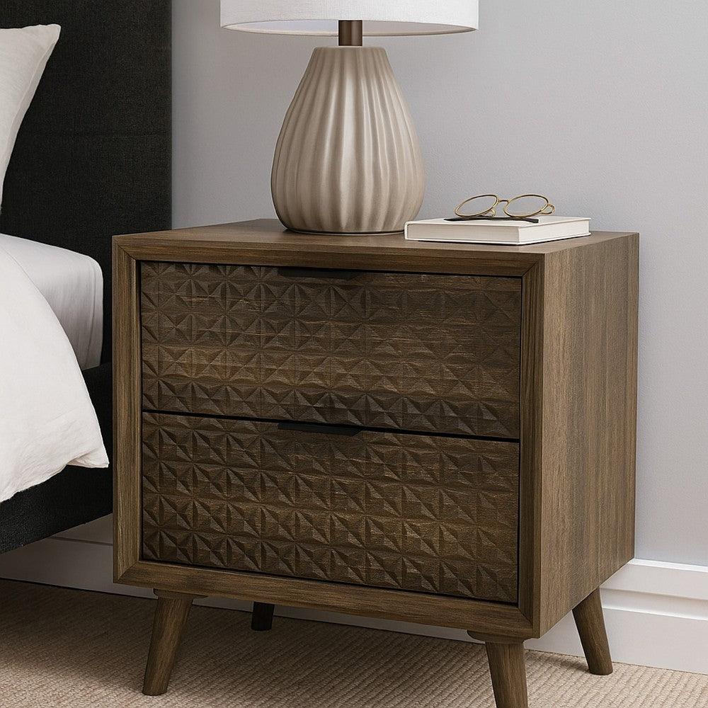 Fel Nightstand | 2 Drawers | Rustic Dark Brown Wood | 25"