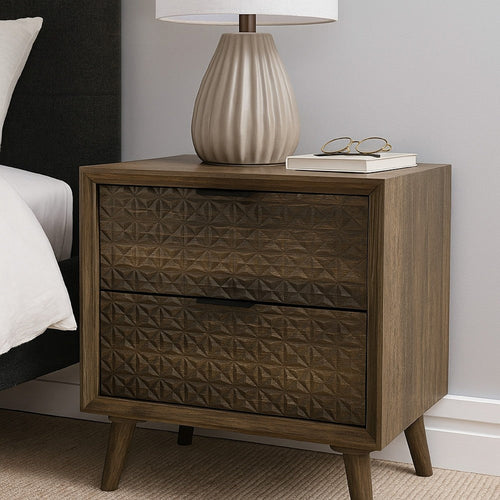 Fel Nightstand | 2 Drawers | Rustic Dark Brown Wood | 25"