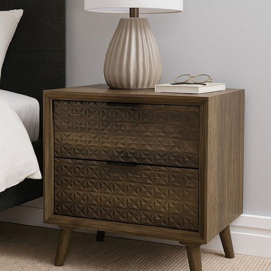 Fel Nightstand | 2 Drawers | Rustic Dark Brown Wood | 25"