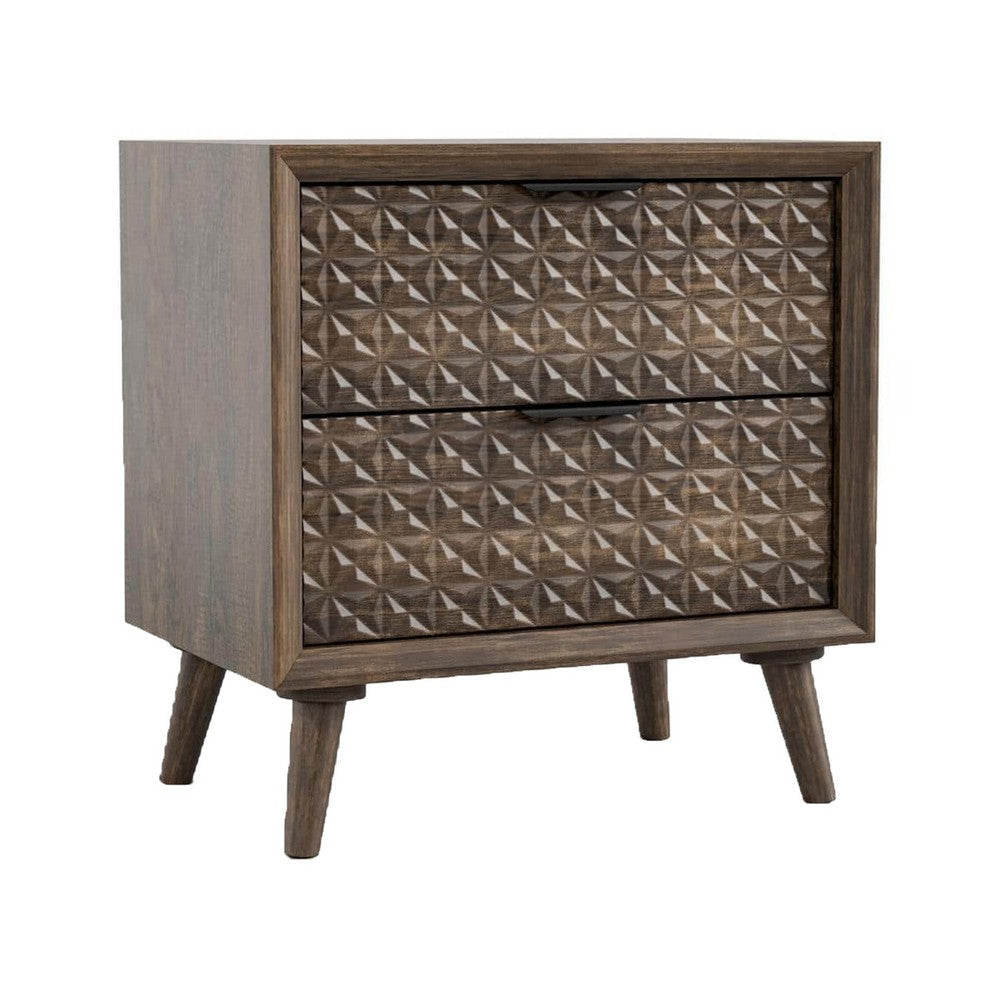 Fel Nightstand | 2 Drawers | Rustic Dark Brown Wood | 25’’ BM340889