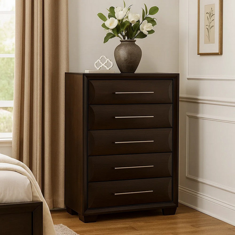 Nitz Tall Dresser Chest | 5 Drawers | Espresso Brown Solid Wood BM340890