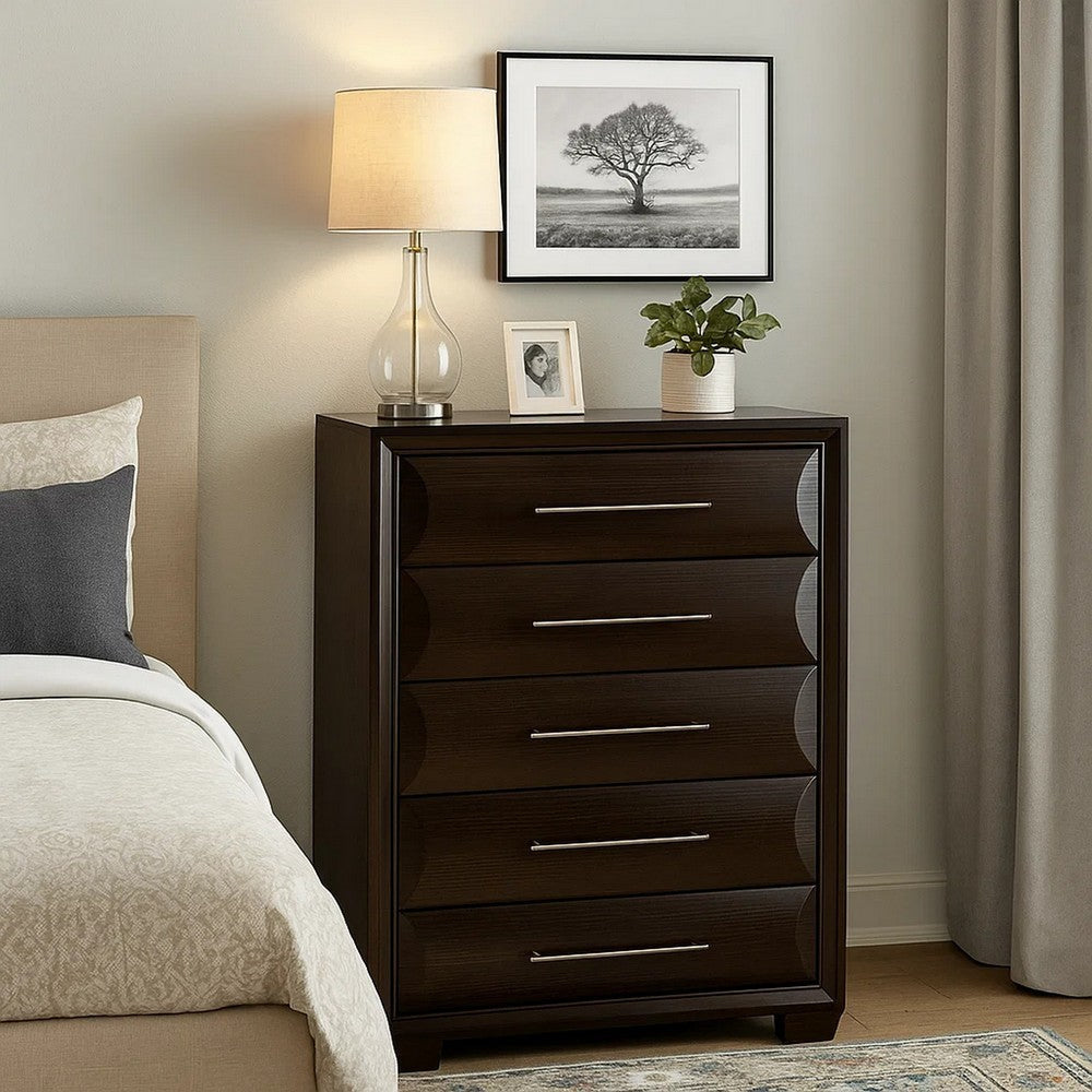 Nitz Tall Dresser Chest | 5 Drawers | Espresso Brown Solid Wood