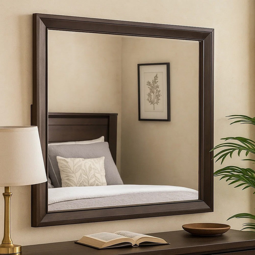 Nitz Dresser Mirror | Beveled Glass | Espresso Brown Solid Wood Frame | 36x40 BM340891