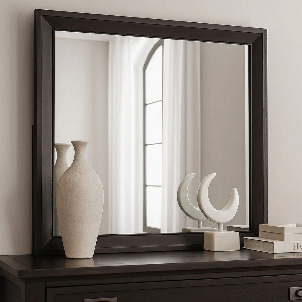 Nitz Dresser Mirror | Beveled Glass | Espresso Brown Solid Wood Frame | 36x40