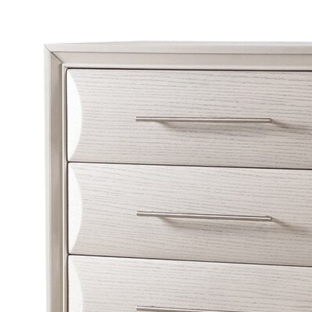 Nitz Tall Dresser Chest | 5 Drawers | White Solid Wood | Metal Handles BM340893