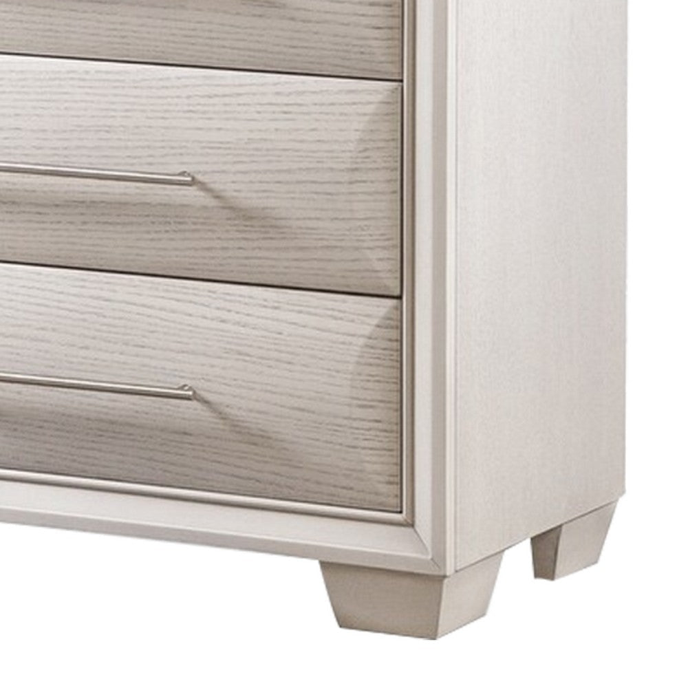Nitz Tall Dresser Chest | 5 Drawers | White Solid Wood | Metal Handles BM340893