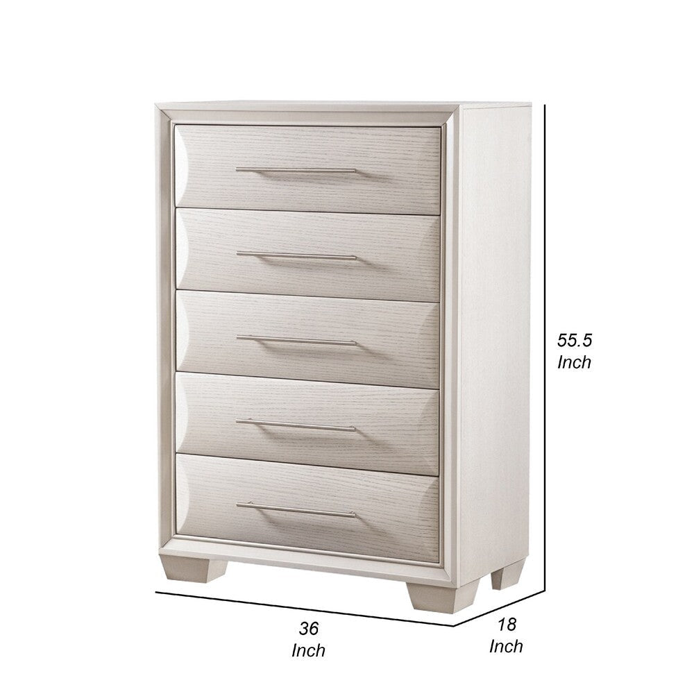 Nitz Tall Dresser Chest | 5 Drawers | White Solid Wood | Metal Handles BM340893