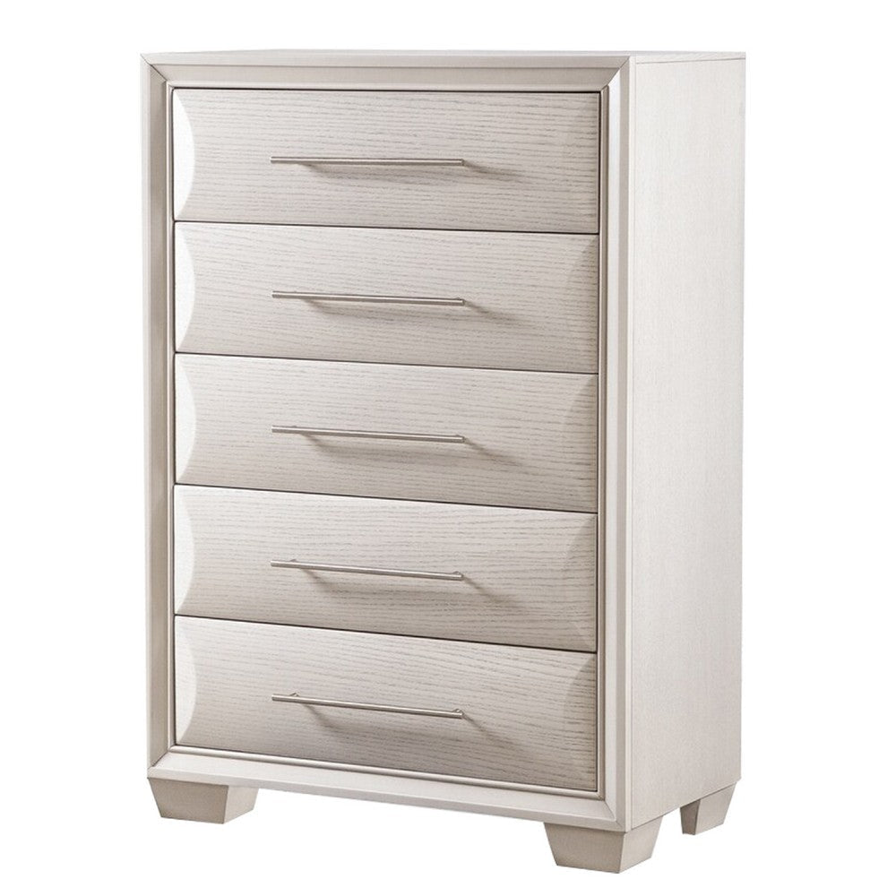 Nitz Tall Dresser Chest | 5 Drawers | White Solid Wood | Metal Handles BM340893