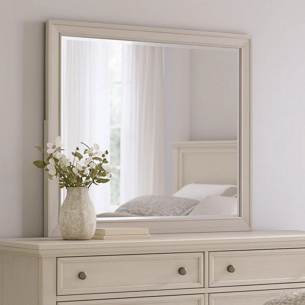 Nitz Dresser Mirror | Beveled Glass | White Solid Wood Frame | 36x40 BM340894