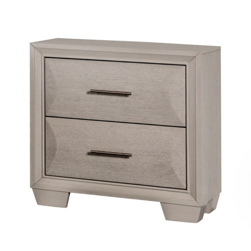 Nitz Nightstand | 2 Drawers | White Solid Wood | Metal Handles | 27’’ BM340895