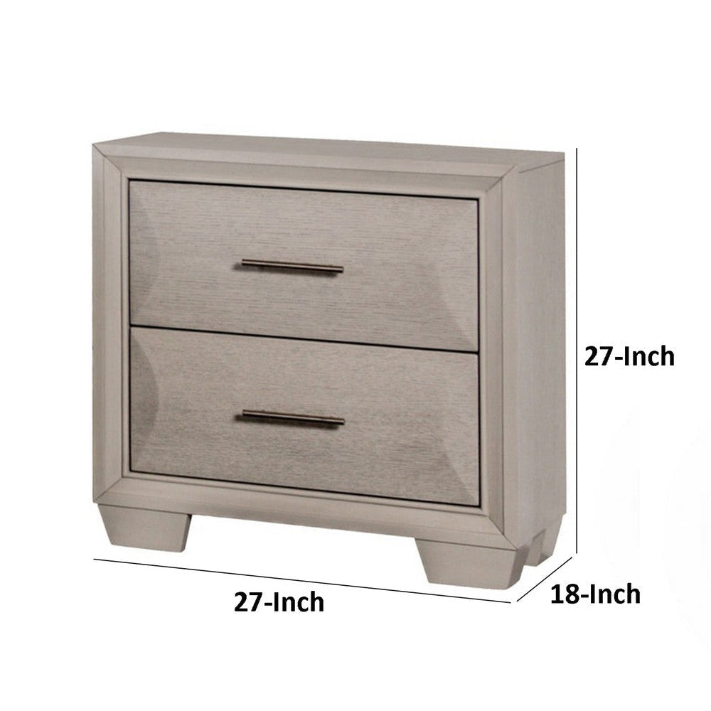 Nitz Nightstand | 2 Drawers | White Solid Wood | Metal Handles | 27’’ BM340895