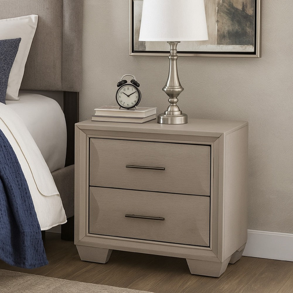 Nitz Nightstand | 2 Drawers | White Solid Wood | Metal Handles | 27"