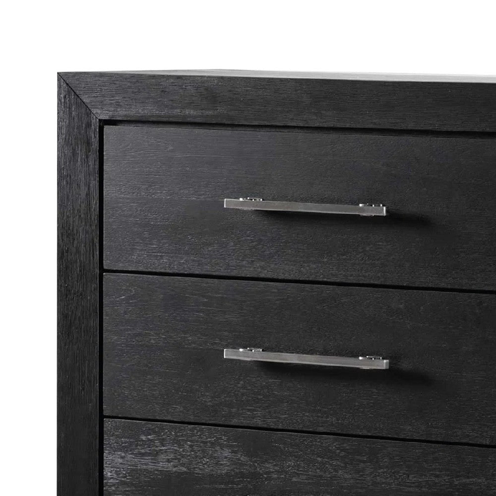 Ashen Tall Dresser Chest | 5 Drawers | Black Solid Wood | Chrome Metal BM340896