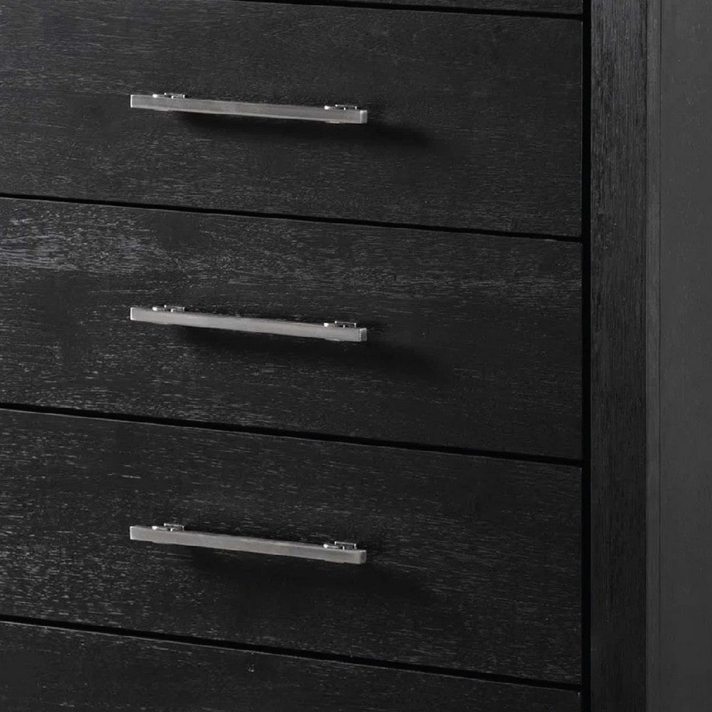 Ashen Tall Dresser Chest | 5 Drawers | Black Solid Wood | Chrome Metal BM340896