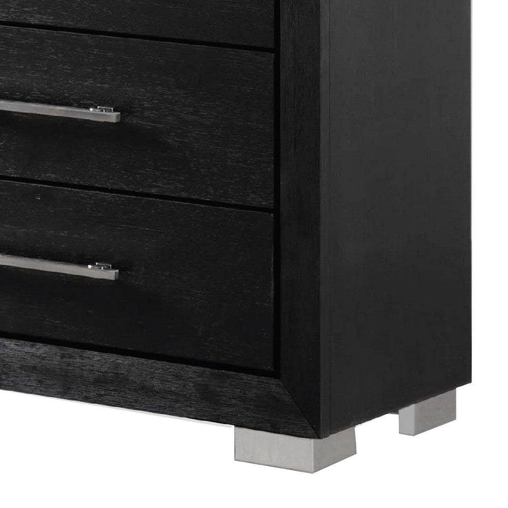 Ashen Tall Dresser Chest | 5 Drawers | Black Solid Wood | Chrome Metal BM340896
