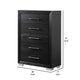 Ashen Tall Dresser Chest | 5 Drawers | Black Solid Wood | Chrome Metal