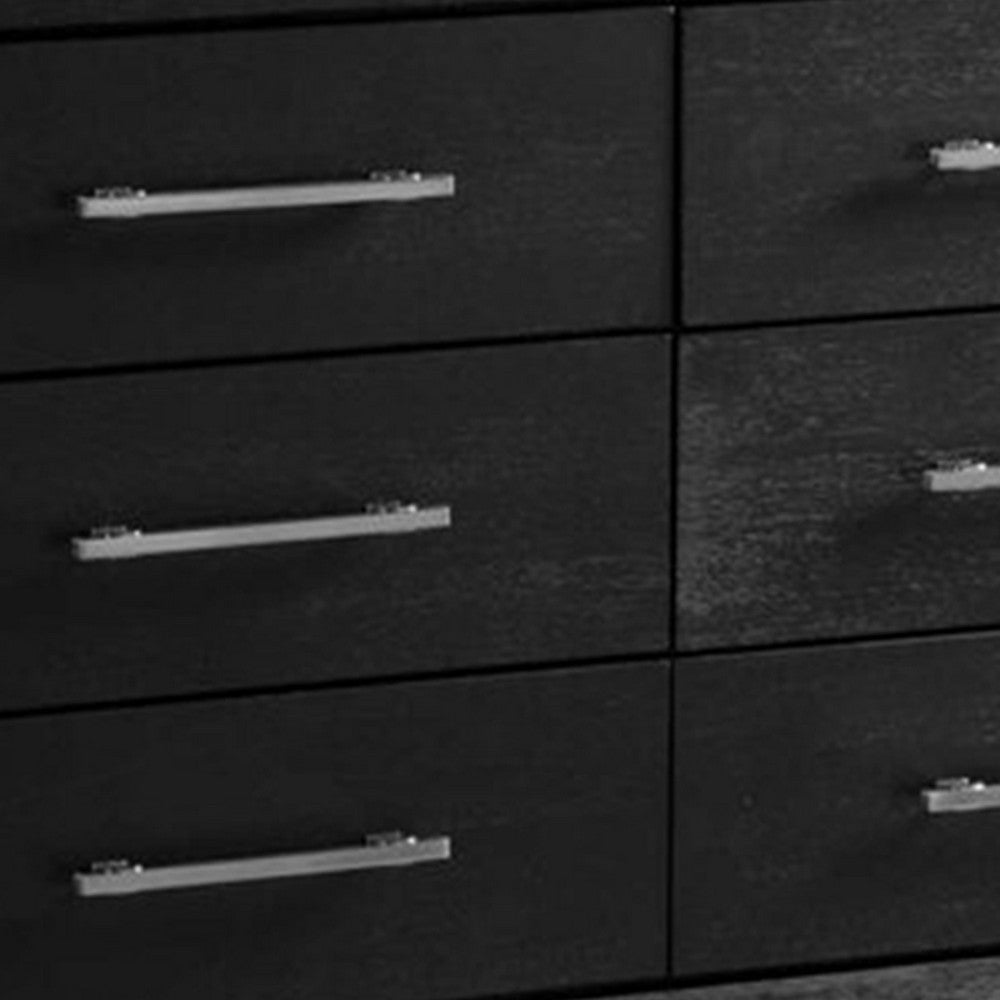 Ashen Wide Dresser | 6 Drawers | Black Solid Wood | Chrome Metal BM340897