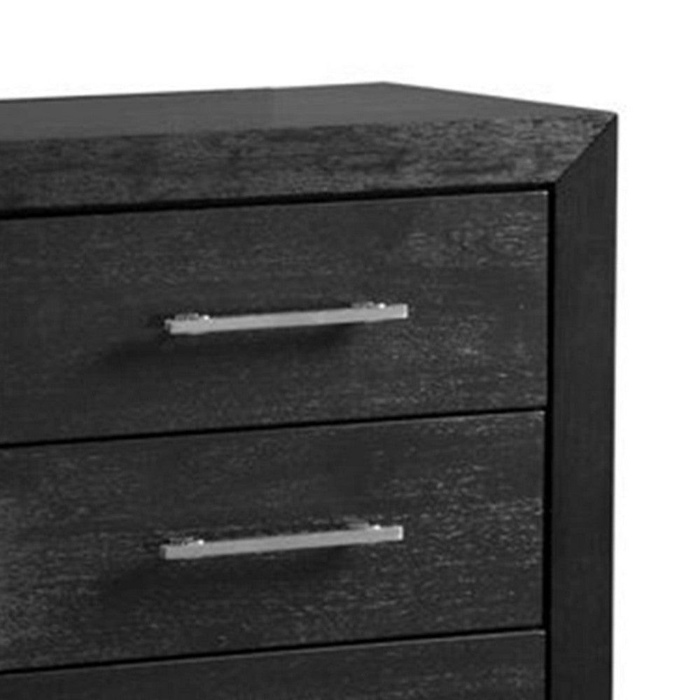 Ashen Wide Dresser | 6 Drawers | Black Solid Wood | Chrome Metal BM340897