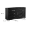 Ashen Wide Dresser | 6 Drawers | Black Solid Wood | Chrome Metal BM340897