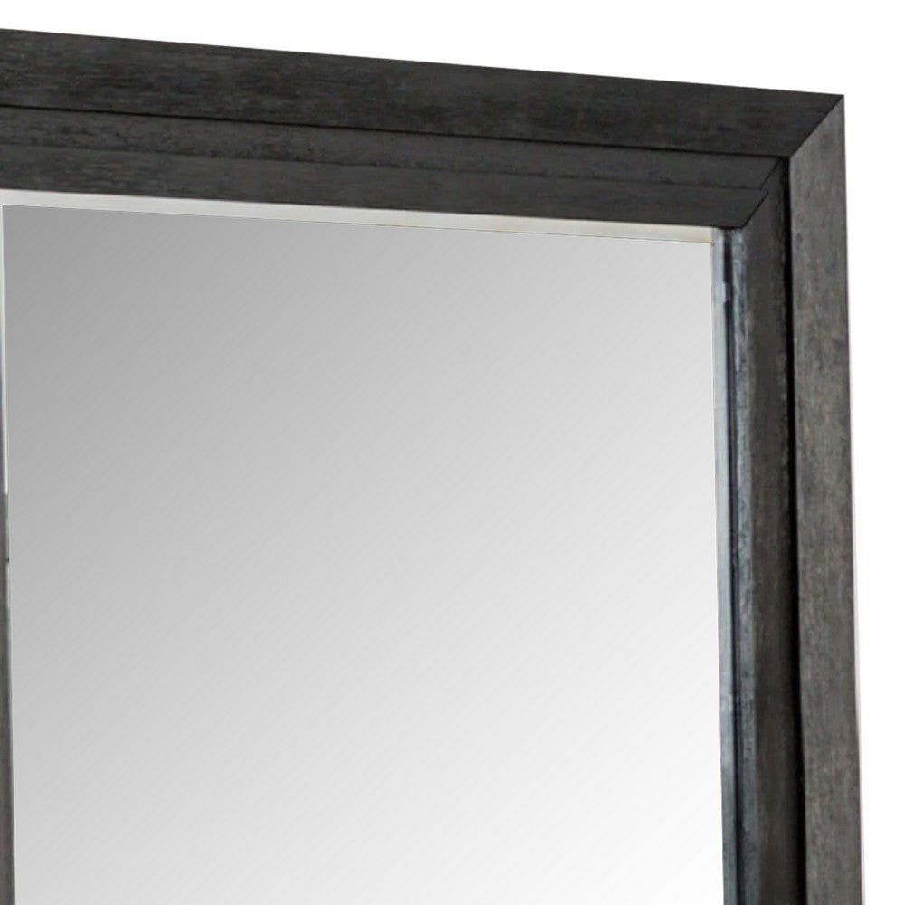 Ashen Dresser Mirror | Black Solid Wood | Rectangular Silhouette | 40x46 BM340898