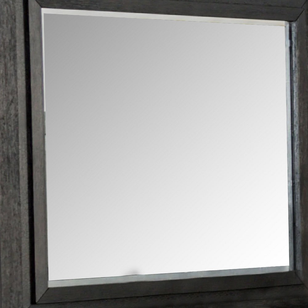 Ashen Dresser Mirror | Black Solid Wood | Rectangular Silhouette | 40x46 BM340898