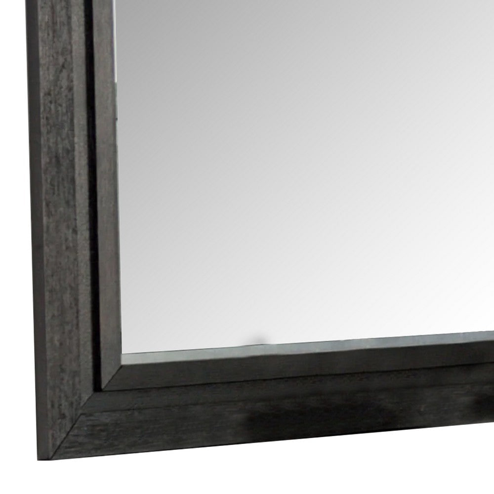 Ashen Dresser Mirror | Black Solid Wood | Rectangular Silhouette | 40x46 BM340898