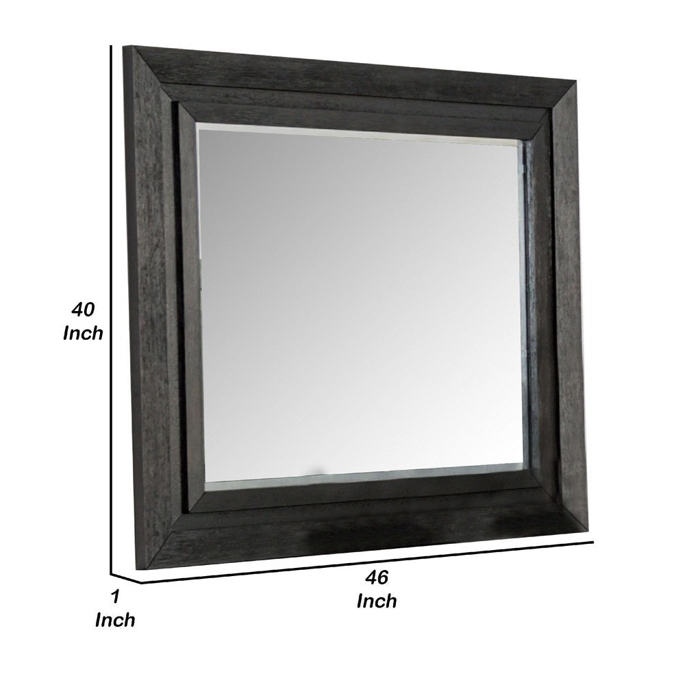 Ashen Dresser Mirror | Black Solid Wood | Rectangular Silhouette | 40x46 BM340898