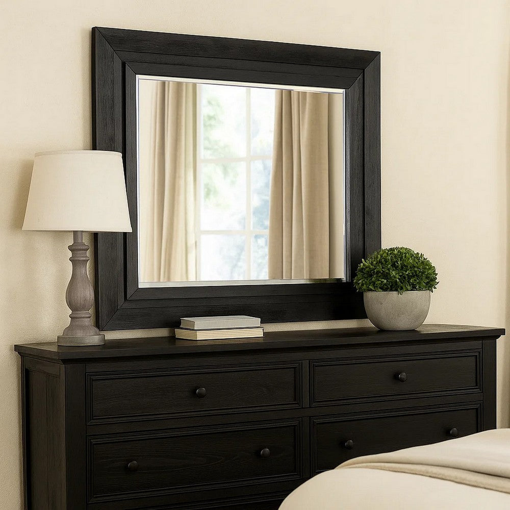 Ashen Dresser Mirror | Black Solid Wood | Rectangular Silhouette | 40x46 BM340898
